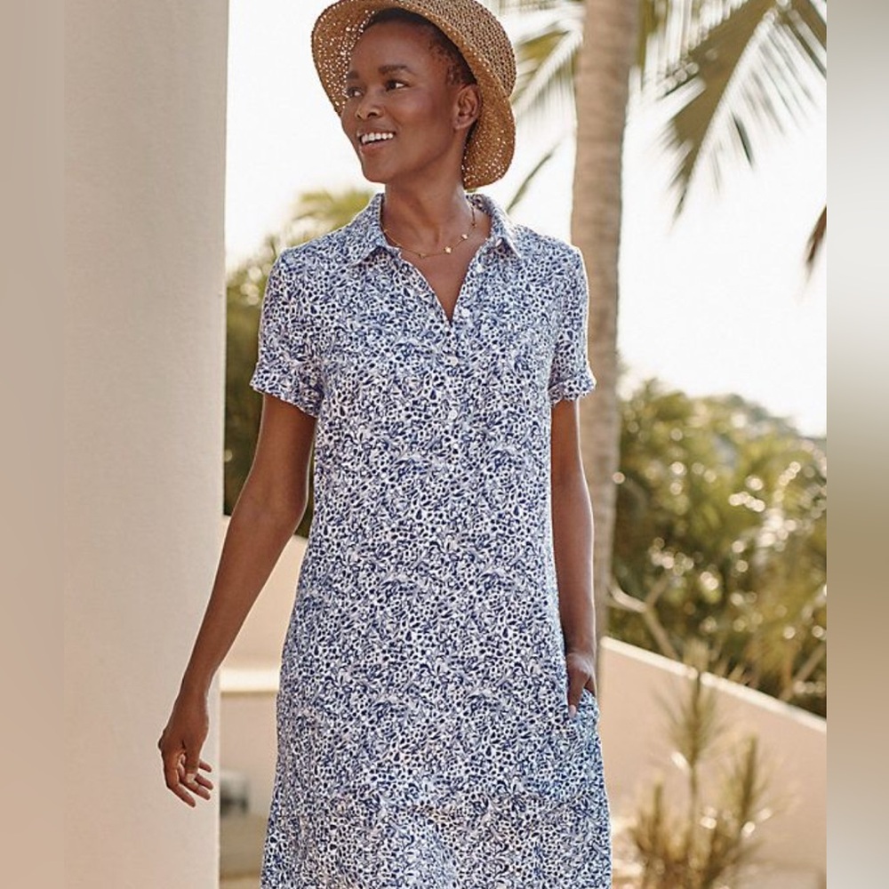 Garnet Hill Blue Floral Print Dress